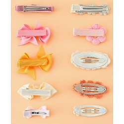 Pine Kids Hair Pins And Clips with Bow and Floral Applique Pack of 10 - Yellow