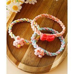 Pine Kids Colorful Knot and Fancy Loop Hair Rubber Bands - Pink & Blue