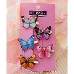 Pine Kids Bow & Butterfly Hair Clips - Blue & Pink