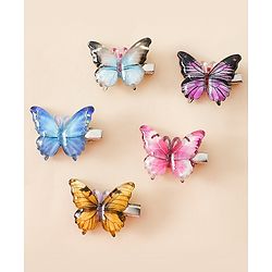 Pine Kids Bow & Butterfly Hair Clips - Blue & Pink