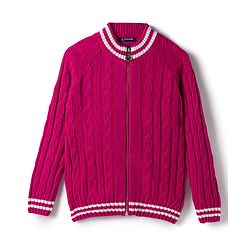 Pine Kids Knitted Full Raglan Sleeves Front Open Sweater  with Cable Knit Design - Dark Pink