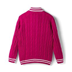 Pine Kids Knitted Full Raglan Sleeves Front Open Sweater  with Cable Knit Design - Dark Pink