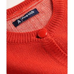 Pine Kids Knit Full Sleeves Front Open Sweater With Heart Design - Red