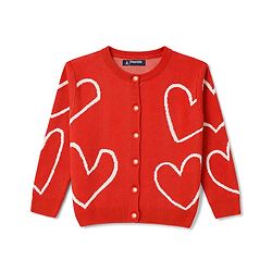 Pine Kids Knit Full Sleeves Front Open Sweater With Heart Design - Red