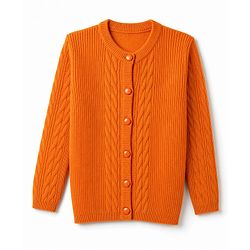 Pine Kids Knit Front Open Full Sleeves Cable Knit Design Sweaters With Sleeveless Inner - Orange & Yellow