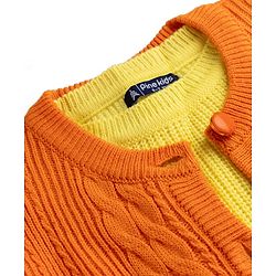 Pine Kids Knit Front Open Full Sleeves Cable Knit Design Sweaters With Sleeveless Inner - Orange & Yellow