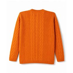 Pine Kids Knit Front Open Full Sleeves Cable Knit Design Sweaters With Sleeveless Inner - Orange & Yellow