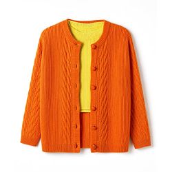 Pine Kids Knit Front Open Full Sleeves Cable Knit Design Sweaters With Sleeveless Inner - Orange & Yellow