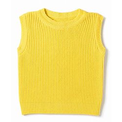 Pine Kids Knit Front Open Full Sleeves Cable Knit Design Sweaters With Sleeveless Inner - Orange & Yellow