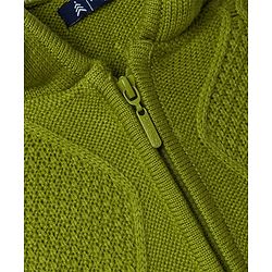 Pine Kids Knit Full Sleeves Hooded Front Open Solid Colour Sweater with Cable Knit Design - Green