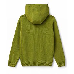Pine Kids Knit Full Sleeves Hooded Front Open Solid Colour Sweater with Cable Knit Design - Green
