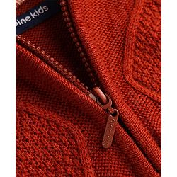Pine Kids Knit Full Sleeves Solid Colour Hooded Front Open Sweater With Cable Knit Design - Rust Orange