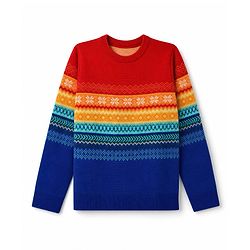 Pine Kids Knit Full Sleeves Pullovers With Floral Design - Red