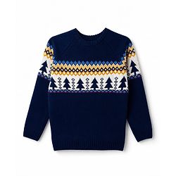 Pine Kids Knit Full Sleeves Pullovers With Tropical Design - Navy Blue