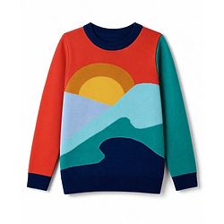 Pine Kids Knit Full Sleeves Pullover with Abstract Landscape Design - Rust Orange