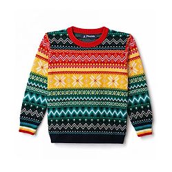 Pine Kids Knit Full Sleeves Pullovers with Floral Design -  Green Red & Yellow