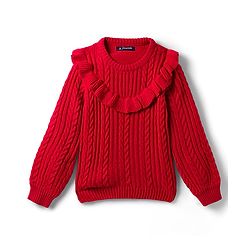 Pine Kids Knitted Full  Sleeves Pullover with Cable Knit Design - Red