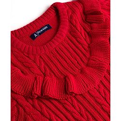 Pine Kids Knitted Full  Sleeves Pullover with Cable Knit Design - Red