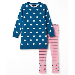 Pine Kids Knit Full Sleeves Sweater Set With Polka Dot & Star Design - Pink