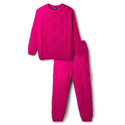 Pine Kids Knitted Full Sleeves Sweater Set with Cable Knit Design - Dark Pink