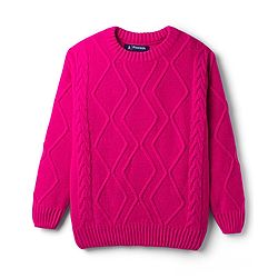 Pine Kids Knitted Full Sleeves Sweater Set with Cable Knit Design - Dark Pink