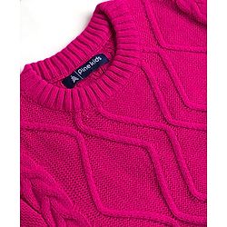 Pine Kids Knitted Full Sleeves Sweater Set with Cable Knit Design - Dark Pink