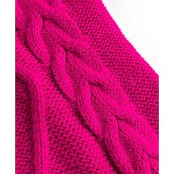 Pine Kids Knitted Full Sleeves Sweater Set with Cable Knit Design - Dark Pink