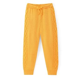 Pine Kids Knit Full Sleeves Sweater Set With Cable Knit Design - Mustard