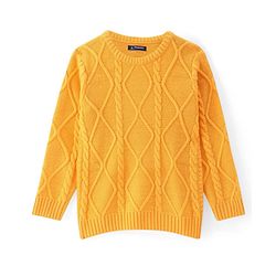 Pine Kids Knit Full Sleeves Sweater Set With Cable Knit Design - Mustard