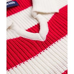 Pine Kids Knit Full Sleeves Polo Collar Striped Sweater Set -  Red & White