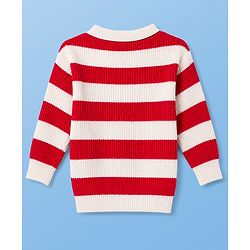 Pine Kids Knit Full Sleeves Polo Collar Striped Sweater Set -  Red & White