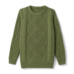 Pine Kids Knit Full Sleeves  Sweater Set With Cable Knit Design - Green