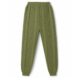 Pine Kids Knit Full Sleeves  Sweater Set With Cable Knit Design - Green