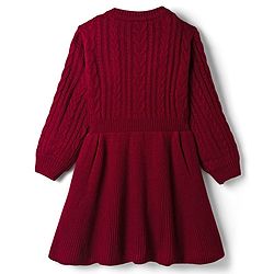 Pine Kids Knitted Full Sleeves Woolen Dress with Cable Knit Design - Red