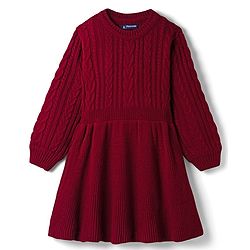 Pine Kids Knitted Full Sleeves Woolen Dress with Cable Knit Design - Red