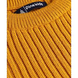 Pine Kids Knit Full Sleeves Solid Colour Sweater Dress with Belt & Cable Knit Design - Mustard