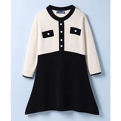 Pine Kids Knit Full Sleeves Solid Woollen Dress - Black