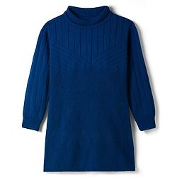 Pine Kids Knitted Full Sleeves Woolen Dress with Abstract Design - Navy Blue