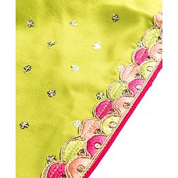 Pine Kids Woven Three Fourth  Sleeves Sequinned & Embroidered Neck Kurti Churidar Set with Dupatta - Light Green