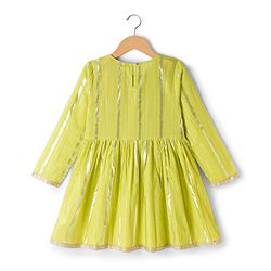 Pine Kids 100% Cotton Woven Full Sleeves Kurta Sharara Set With Dupatta & Lace Detailing  - Light Green