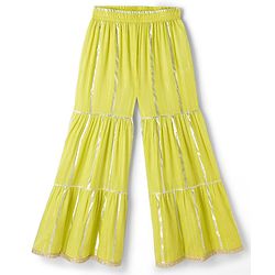 Pine Kids 100% Cotton Woven Full Sleeves Kurta Sharara Set With Dupatta & Lace Detailing  - Light Green