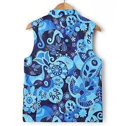 Pine Kids Woven Full Sleeves Floral Printed & Embroidered Kurta & Pyjama Set With Jacket - Navy Blue