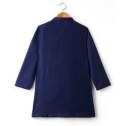 Pine Kids Woven Full Sleeves Floral Printed & Embroidered Kurta & Pyjama Set With Jacket - Navy Blue