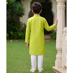 Pine Kids Woven Full Sleeves Sequinned Kurta & Pyjama Set - Lime Green