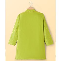 Pine Kids Woven Full Sleeves Sequinned Kurta & Pyjama Set - Lime Green