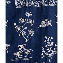 Pine Kids Cotton Woven Full Sleeves Kurta Pajama Set with Floral Embroidered Nehru Jacket - White & Navy