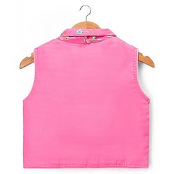 Pine Kids Woven Sleeveless Floral Sequinned & Embroidered  Choli & Lehenga Set With Dupatta - Pink