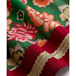 Pine Kids Woven Half Sleeves Floral Embroidered & Printed Lehenga Choli Set With Dupatta - Dark Red