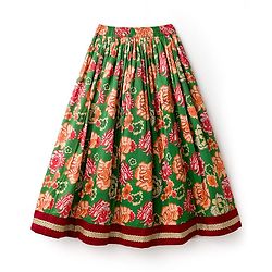 Pine Kids Woven Half Sleeves Floral Embroidered & Printed Lehenga Choli Set With Dupatta - Dark Red