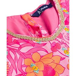 Pine Kids Woven Half Sleeves Floral Printed Choli & Layered Lehenga Set With Dupatta - Pink